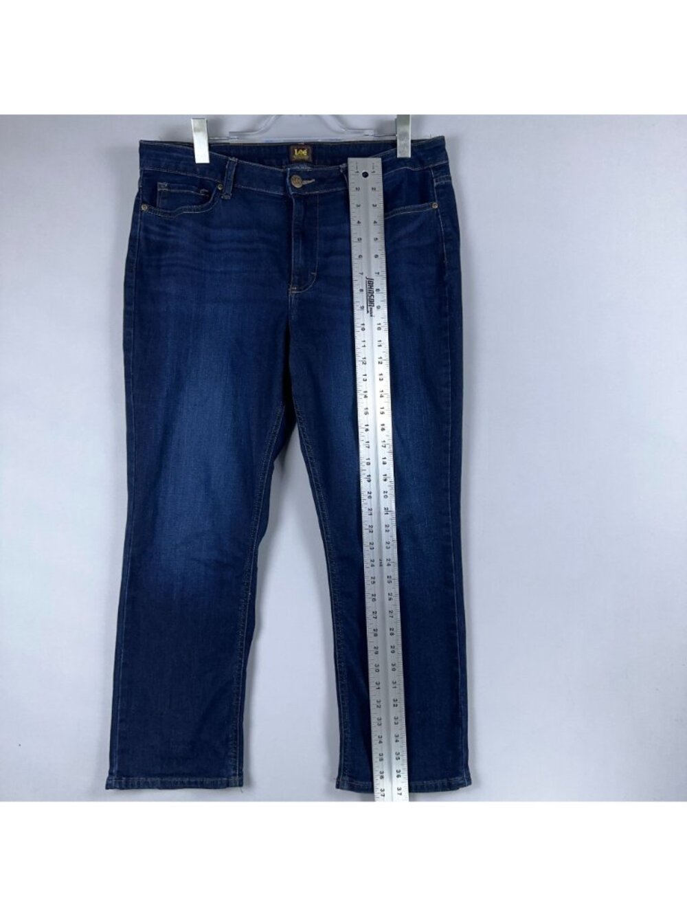 Lee Jeans Size 5 Short Straight Leg High Rise Smarter Fit Blue Dark Wash - Picture 10 of 15